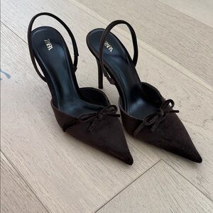 Zara Dark Brown Pointed Slingback Heels